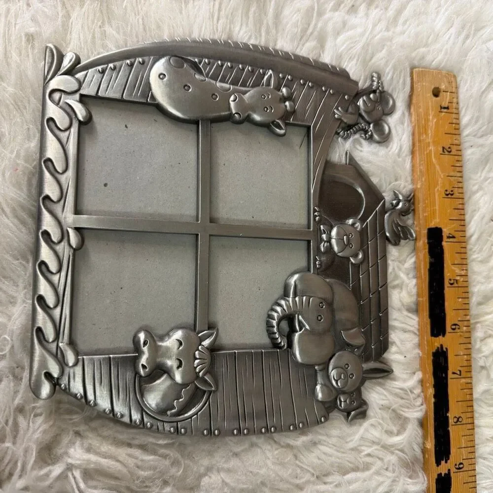 Vintage Pewter Noah’s Ark Picture Frame 4 Photo Section Animals Home Office